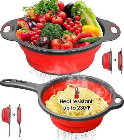 Longzon Collapsible Silicone Colander and Strainer Set