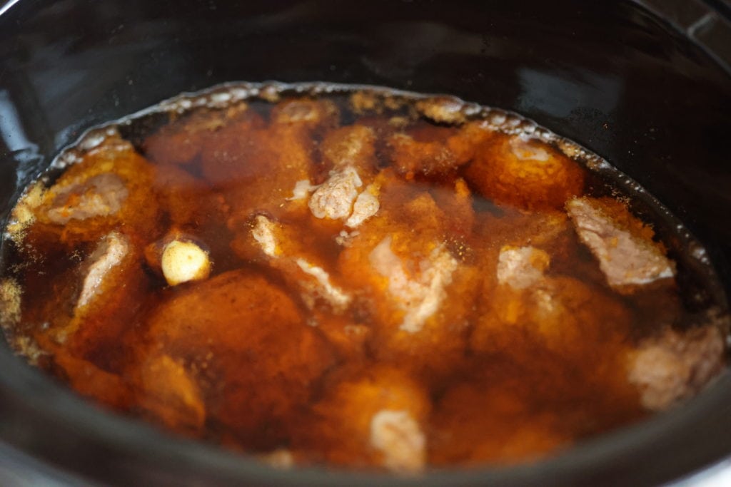 pork in slow cooker after an hour