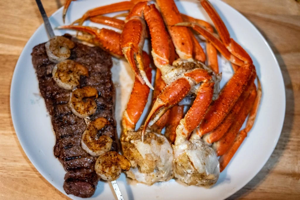Steak shrimp and crab