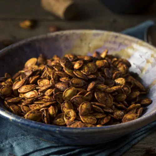 Homemade Roasted Spicy Pumpkin Seeds with Chili and Paprika